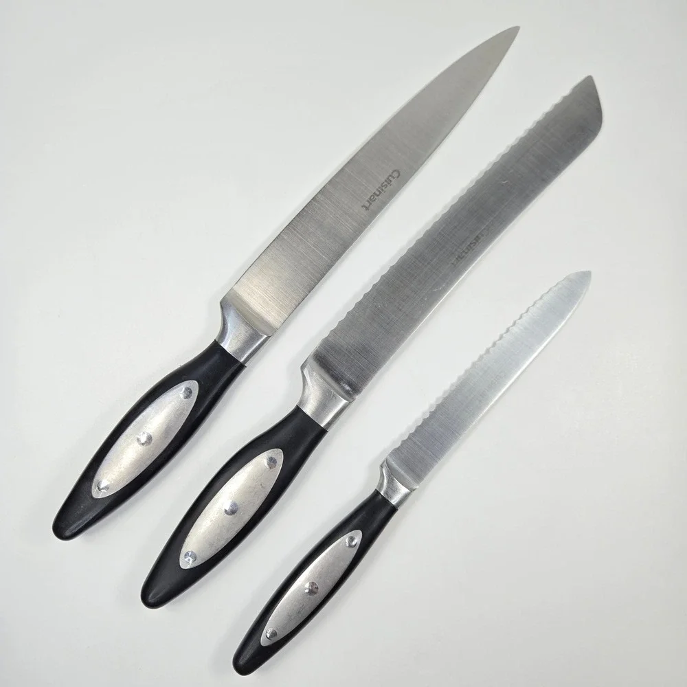 Cuisinart 3‎ Stainless Steel Knives Set Carving Bread Serrated Utility Black